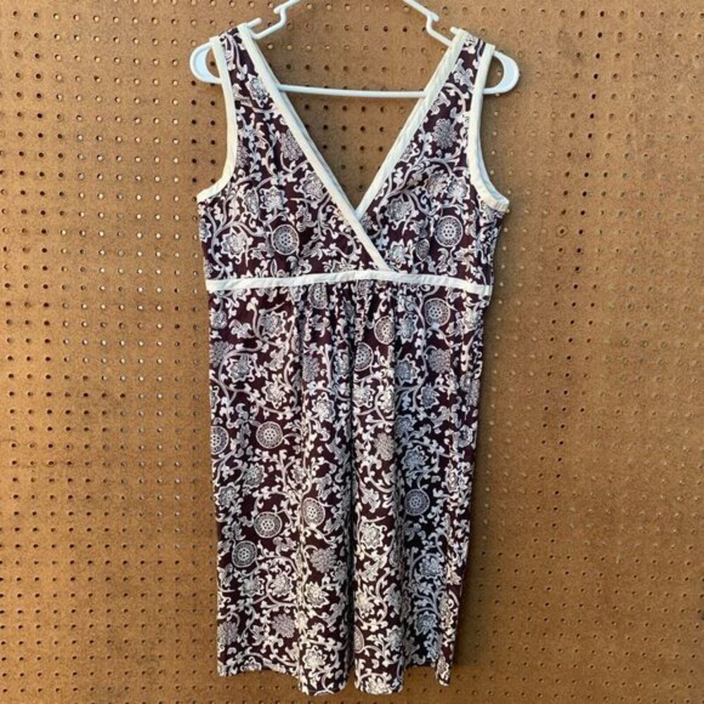 Vintage Dress Babydoll Y2k Brown V-Neck Sleeveless Floral Empire Waist‎ 12